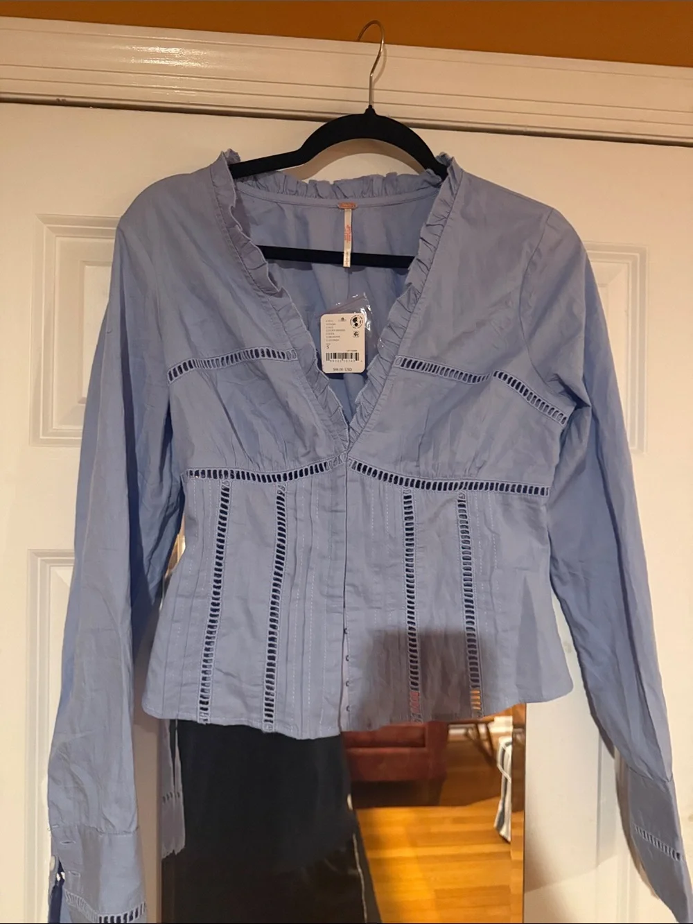 Free People Light Blue Crochet Trim Peasant Blouse - Picture 3 of 4